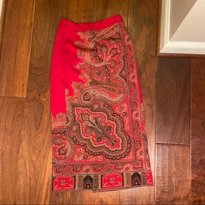 NWT Talbots 100% Red Wool Paisley Wrap Skirt Size 6